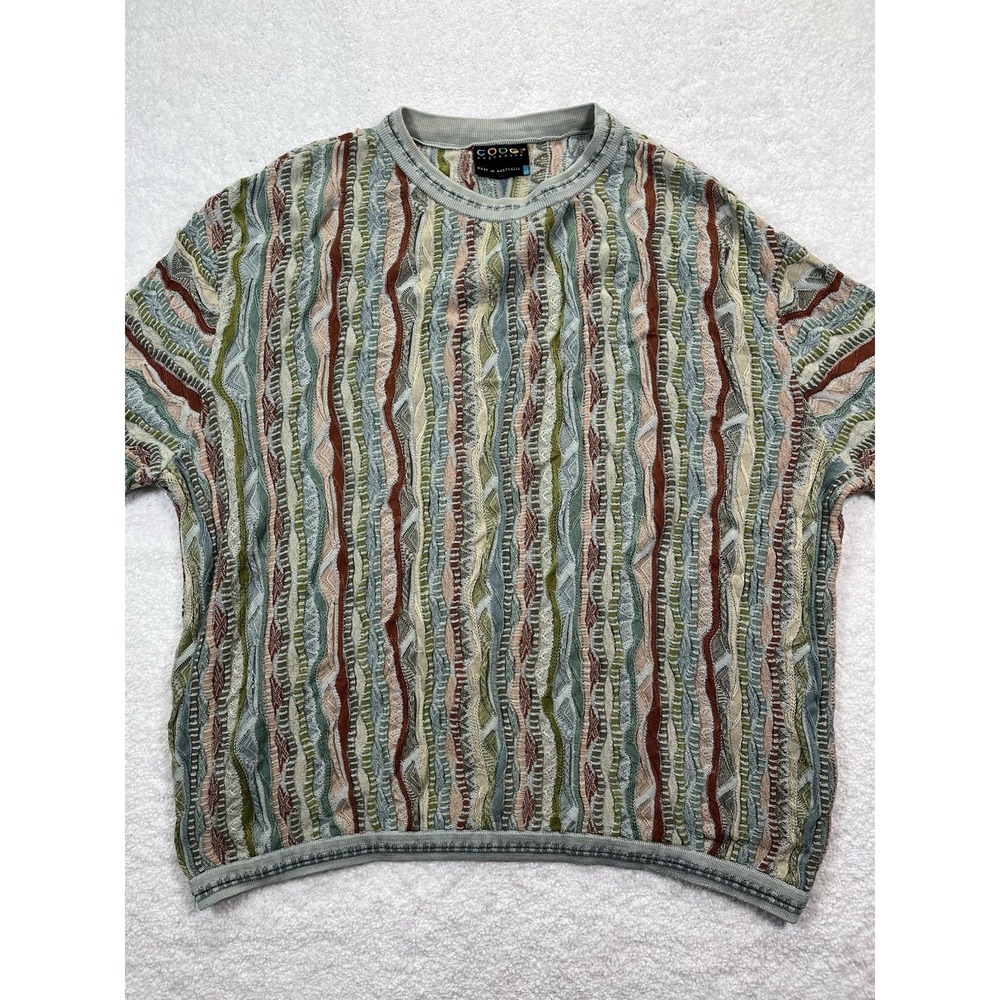 COOGI Women's 3D Cable Knit Crew Neck Size XL Sage Green Colorful 90's - Picture 5 of 13